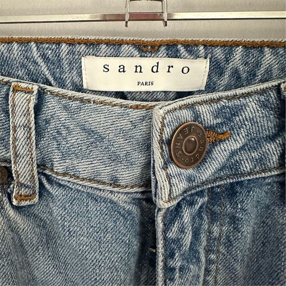 Sandro Paris Monaco Pearl Star Embellished Patch Jeans Womens Size 25" Blue‎ - Picture 5 of 11